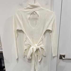 The Line by K Cream Tie-Front Ribbed Blouse